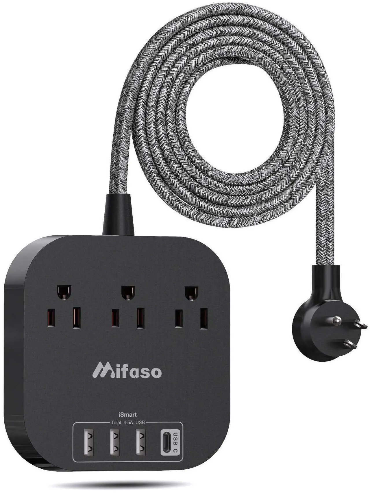 Main image of Power Strip with USB C, 3 Outlet 4 USB Ports 4.5A Flat Plug Desktop Charging Station, Non Surge Protector with 5ft Heavy Duty Braided Extension Cord for Cruise Ship Travel Office Home, ETL Listed
