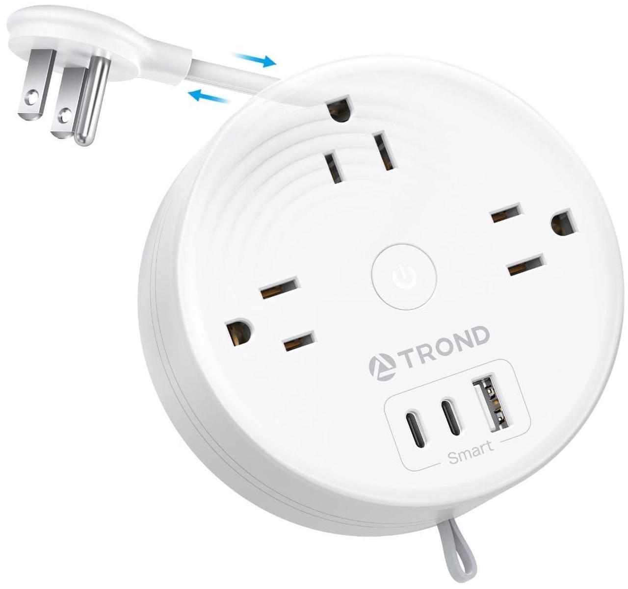 Main image of TROND Travel Power Strip - Retractable Extension Cord 5ft Ultra Thin Flat Plug, Retractable Power Strip with 3 AC Outlets 3 USB Ports (2 USB C), Cruise Ship Essentials, for Home Hotel Dorm Room, White