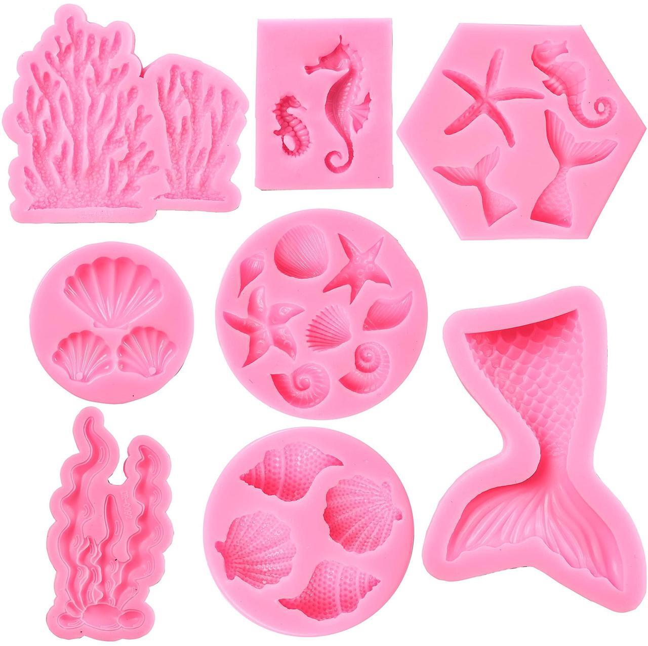 Main image of GELIFATLE Mermaid Theme Cake Mold, Mermaid, Shell, Seaweed, Coral Silicone Mold Cupcake Toppers Mold for Candy,Chocolate,Fondant,Polymer Clay,Crafting Projects & Cake Decoration