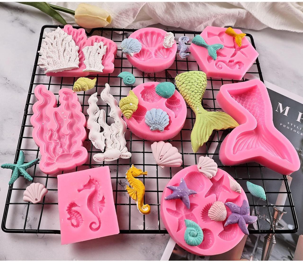 Alt view image 3 of 6 - GELIFATLE Mermaid Theme Cake Mold, Mermaid, Shell, Seaweed, Coral Silicone Mold Cupcake Toppers Mold for Candy,Chocolate,Fondant,Polymer Clay,Crafting Projects & Cake Decoration