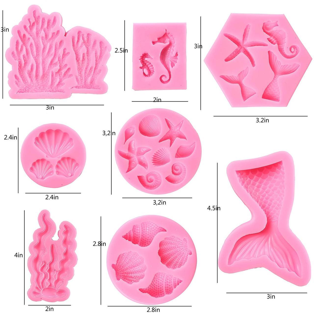 Alt view image 2 of 6 - GELIFATLE Mermaid Theme Cake Mold, Mermaid, Shell, Seaweed, Coral Silicone Mold Cupcake Toppers Mold for Candy,Chocolate,Fondant,Polymer Clay,Crafting Projects & Cake Decoration