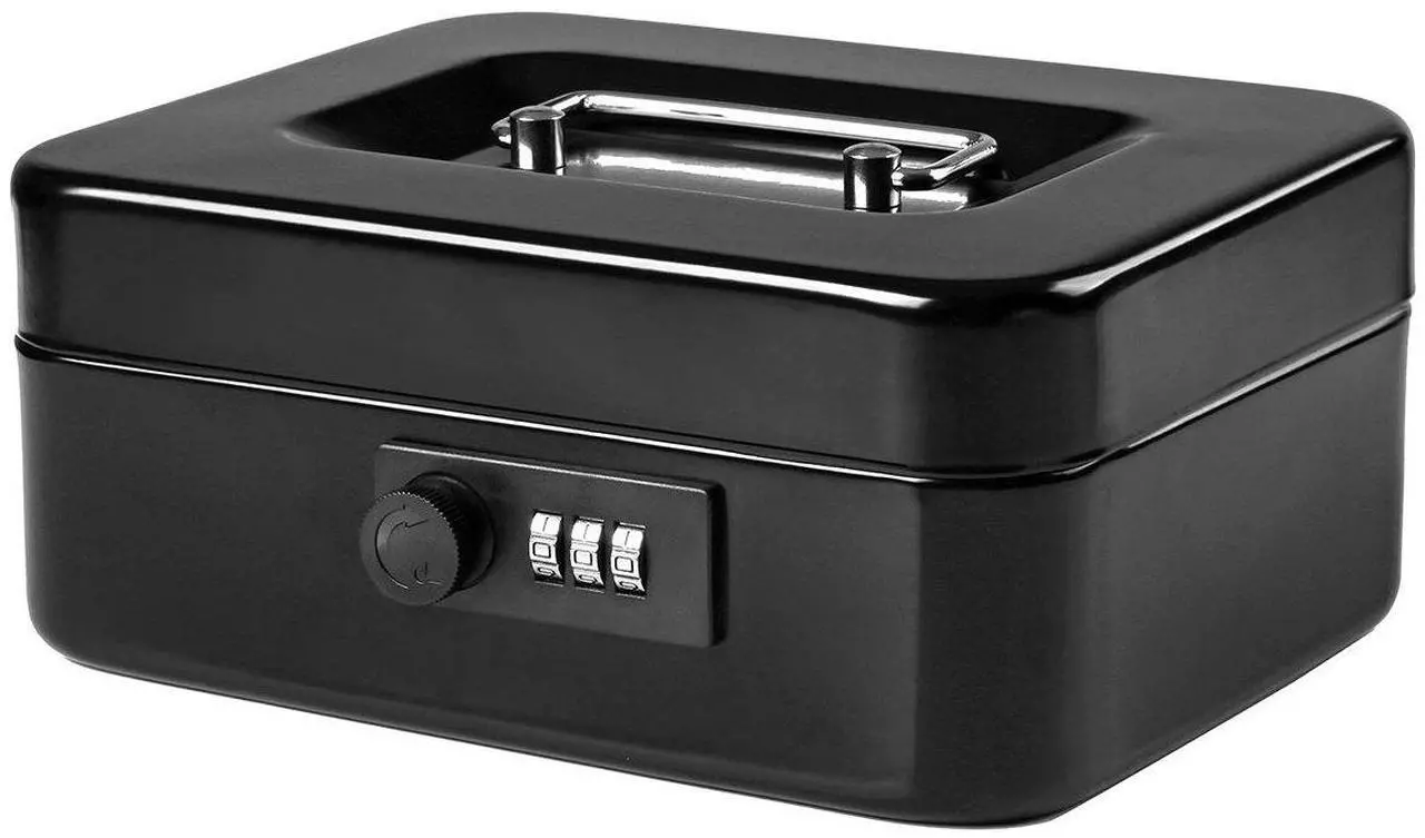 Main image of Jssmst Medium Cash Box with Combination Lock- Durable Metal Cash Box with Money Tray Black,7.87 x 6.3 x 3.35 inches, CB0701M