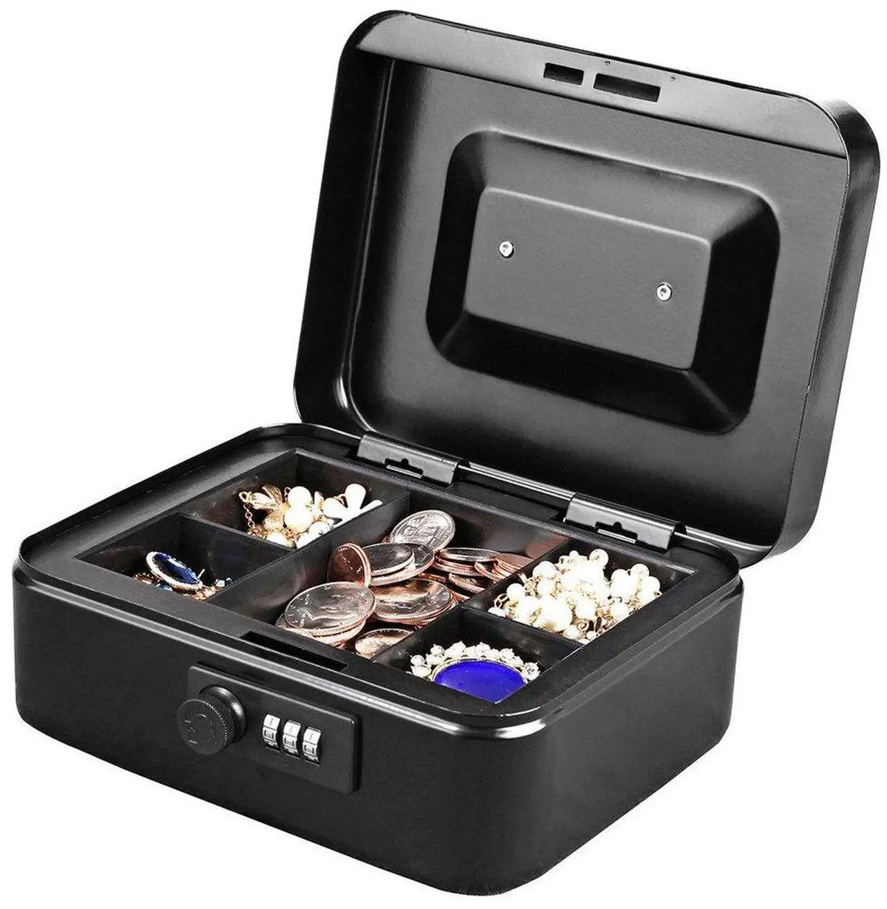 Alt view image 7 of 7 - Jssmst Medium Cash Box with Combination Lock- Durable Metal Cash Box with Money Tray Black,7.87 x 6.3 x 3.35 inches, CB0701M