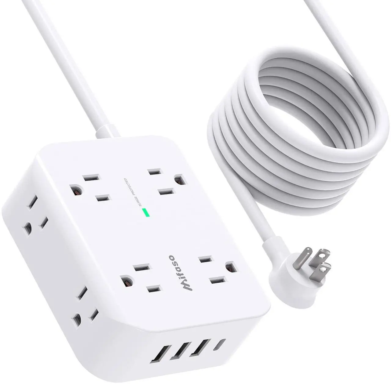 Main image of Power Strip Surge Protector - Flat Plug, 8 Wide Outlets with 4 USB Ports (1 USB C), 5FT Heavy Duty Extension Cord with Multiple Outlets, Wall Mount, Charging Station Overload Protection for Home Dorm