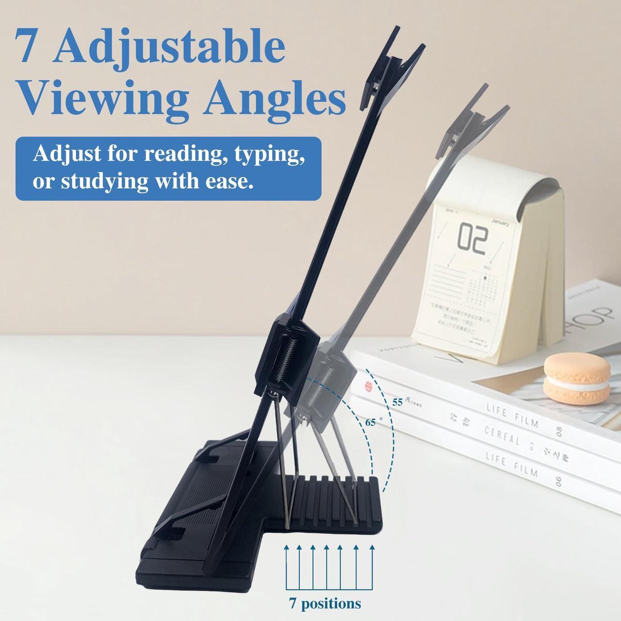 Alt view image 2 of 7 - Keenjorika Desktop Document Book Holder with 7 Adjustable Positions, Black Document Holder for Desk, Paper Holder Copy Stand Holder for Speech, Paper Holder Stand for Desk Typing, Angle Adjustable