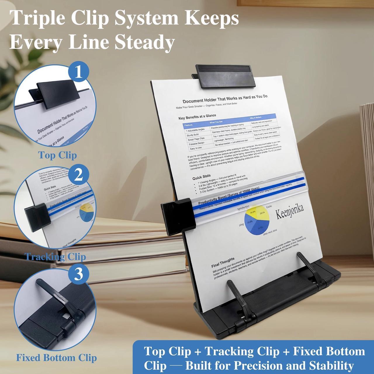 Alt view image 3 of 7 - Keenjorika Desktop Document Book Holder with 7 Adjustable Positions, Black Document Holder for Desk, Paper Holder Copy Stand Holder for Speech, Paper Holder Stand for Desk Typing, Angle Adjustable
