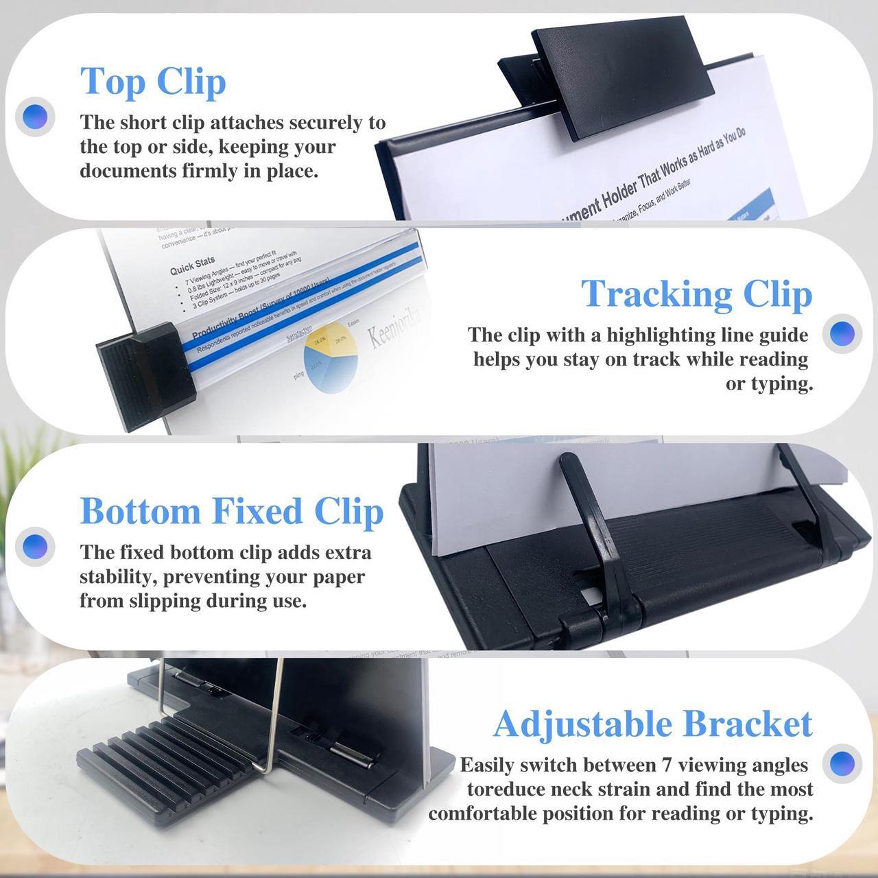 Alt view image 4 of 7 - Keenjorika Desktop Document Book Holder with 7 Adjustable Positions, Black Document Holder for Desk, Paper Holder Copy Stand Holder for Speech, Paper Holder Stand for Desk Typing, Angle Adjustable