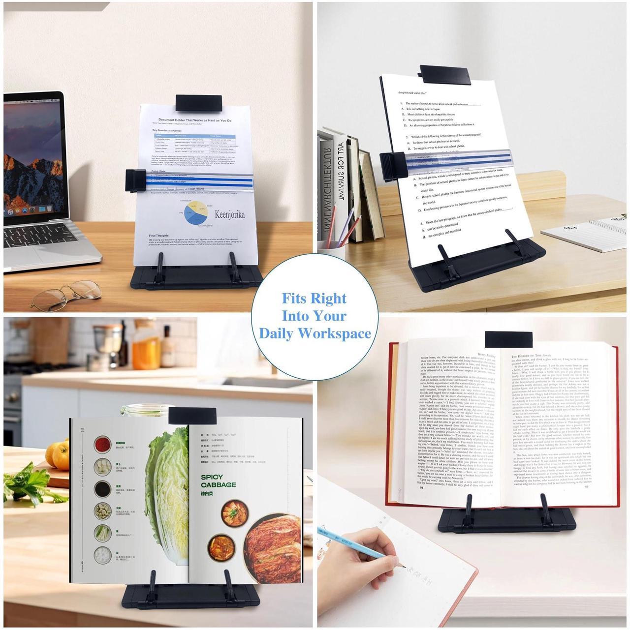 Alt view image 6 of 7 - Keenjorika Desktop Document Book Holder with 7 Adjustable Positions, Black Document Holder for Desk, Paper Holder Copy Stand Holder for Speech, Paper Holder Stand for Desk Typing, Angle Adjustable