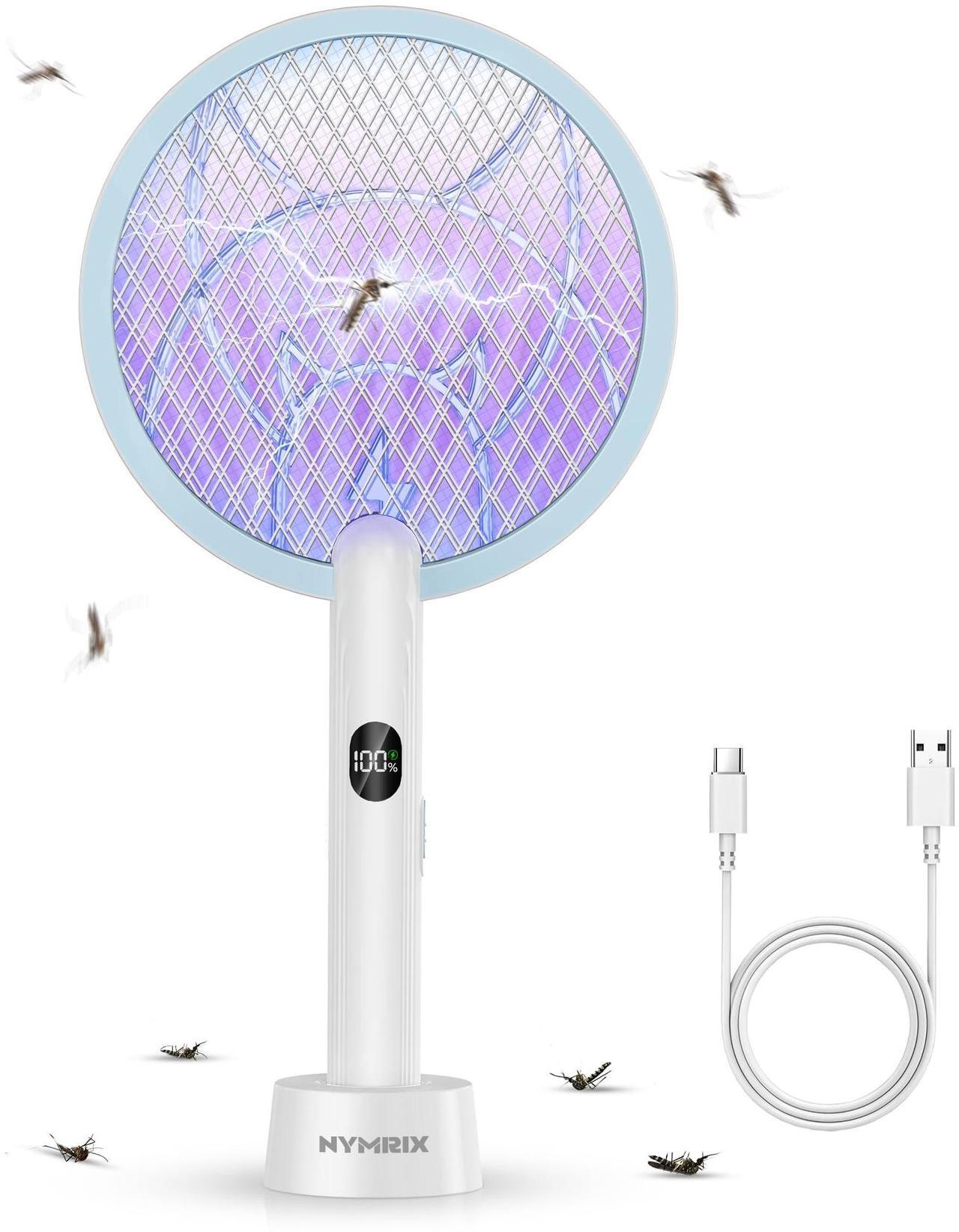 Main image of Nymrix Electric Fly Swatter Racket, 2 in 1 Mosquito Bug Zapper 4100V Handheld Mosquito Killer with 1800 mAh Rechargeable Battery, Purple Light and 3-Layer Safety Mesh for Indoor Outdoor Blue