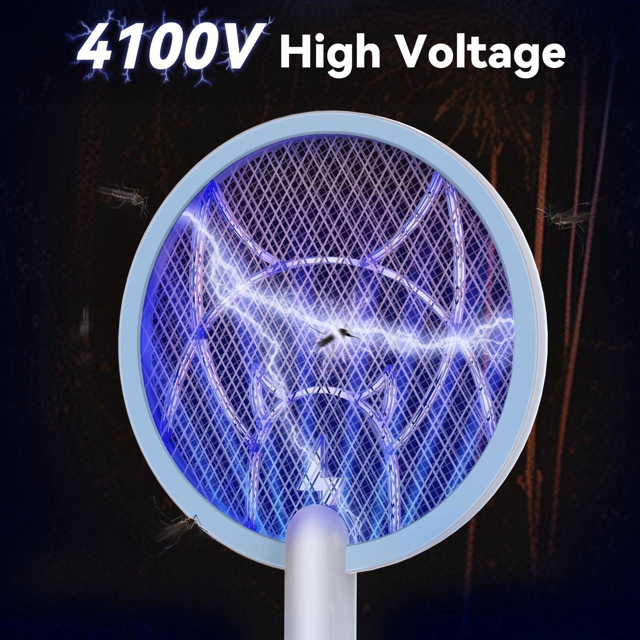 Alt view image 2 of 7 - Nymrix Electric Fly Swatter Racket, 2 in 1 Mosquito Bug Zapper 4100V Handheld Mosquito Killer with 1800 mAh Rechargeable Battery, Purple Light and 3-Layer Safety Mesh for Indoor Outdoor Blue
