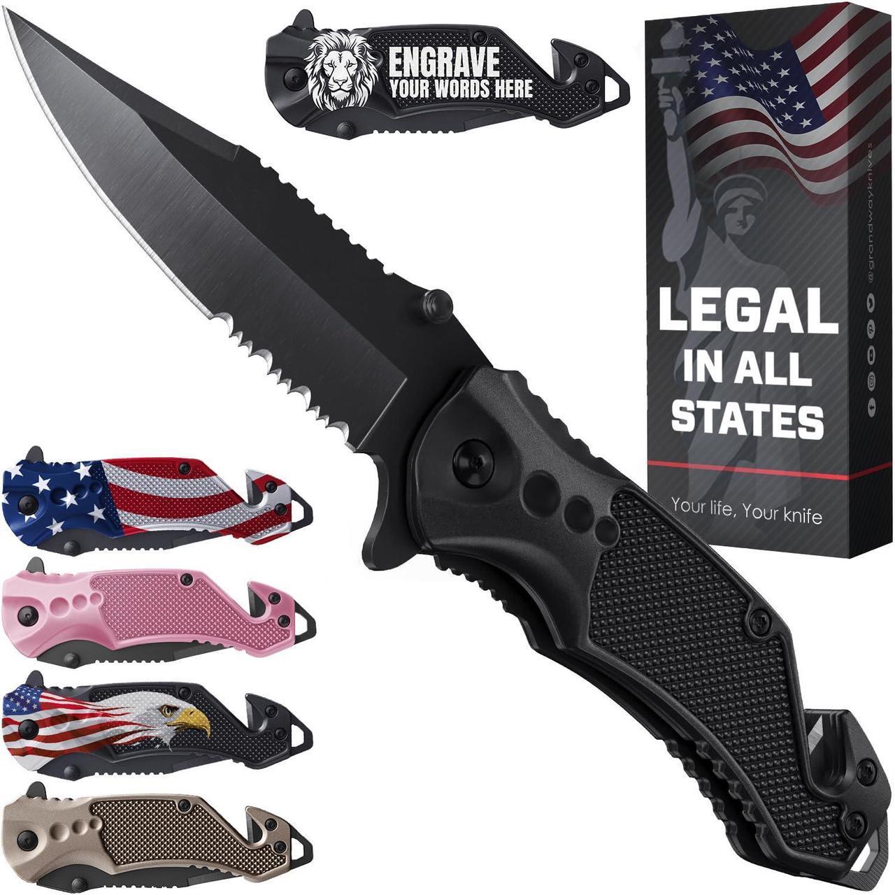 Main image of Legal Pocket Knife with 2.95 Serrated Blade, Glass Breaker, Seat Belt Cutter - EDC Sharp Folding Knives with Portable Clip - Small Tool for Tactical Camping Survival Hiking - Gifts for Men 6680