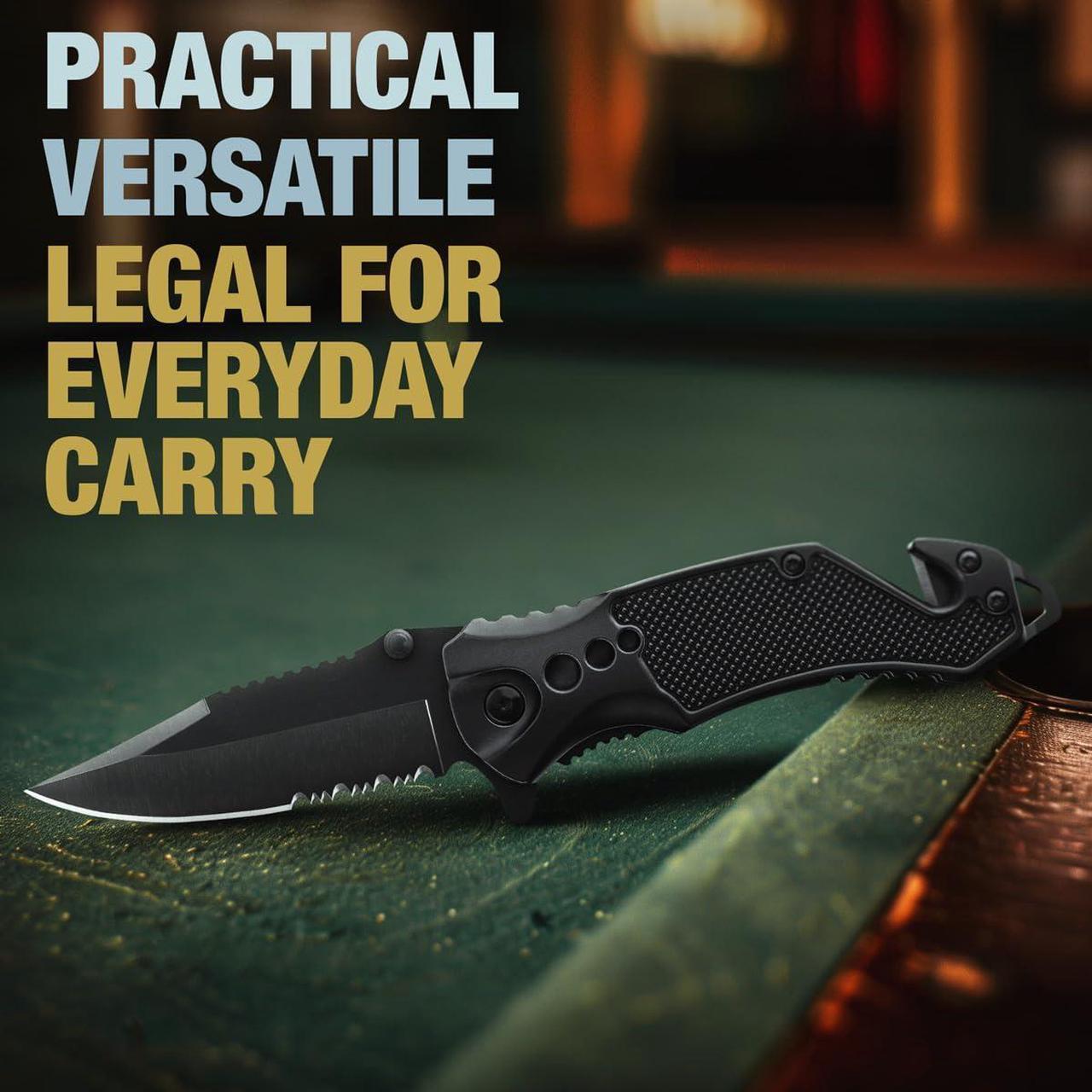 Alt view image 4 of 7 - Legal Pocket Knife with 2.95 Serrated Blade, Glass Breaker, Seat Belt Cutter - EDC Sharp Folding Knives with Portable Clip - Small Tool for Tactical Camping Survival Hiking - Gifts for Men 6680