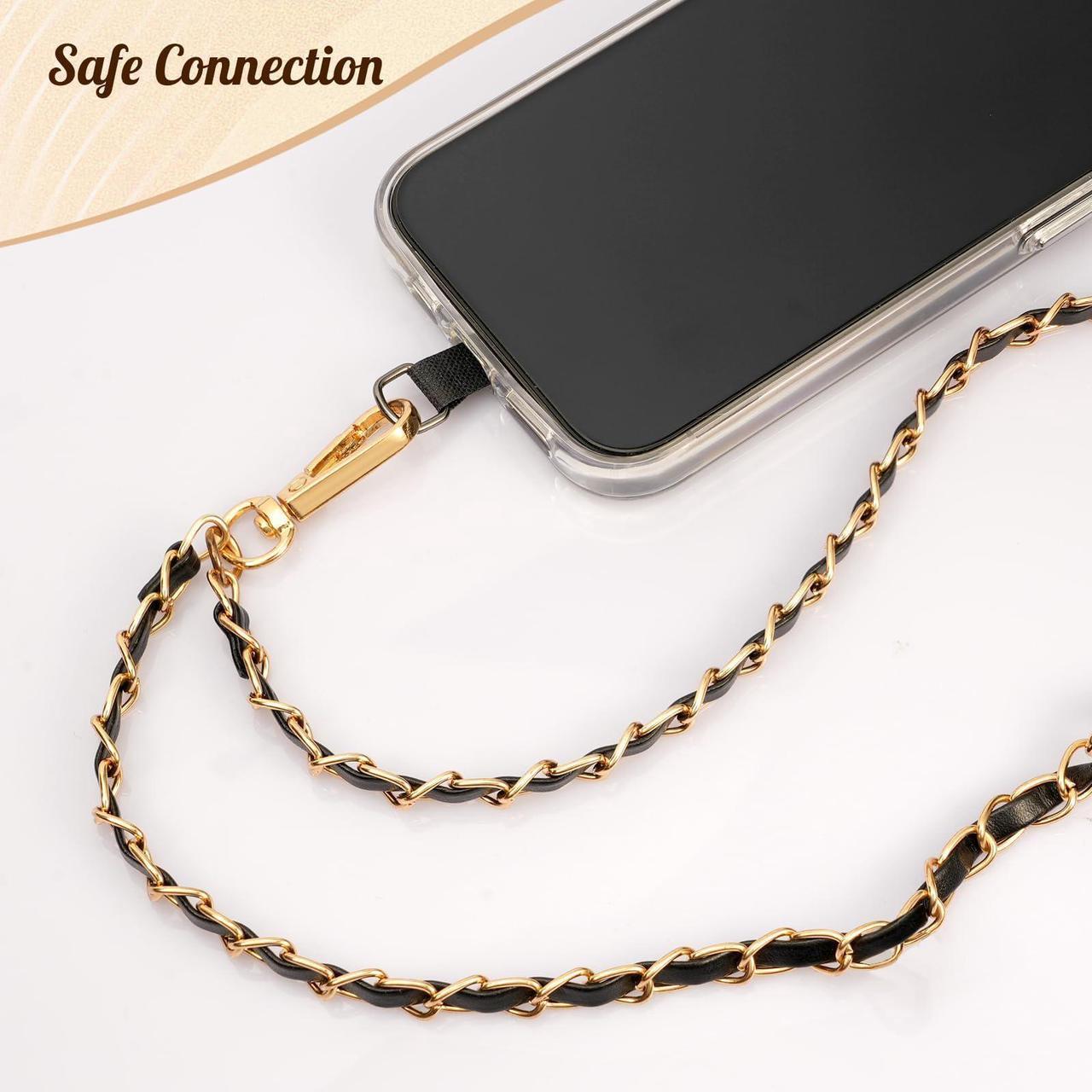 Alt view image 5 of 7 - TiMOVO Universal Phone Lanyard, Metal Cell Phone Chain Anti-Theft Crossbody Strap for iPhone 16, 15 and Most Smartphones, Cell Phone Neck Holder for Women, Gold & Black