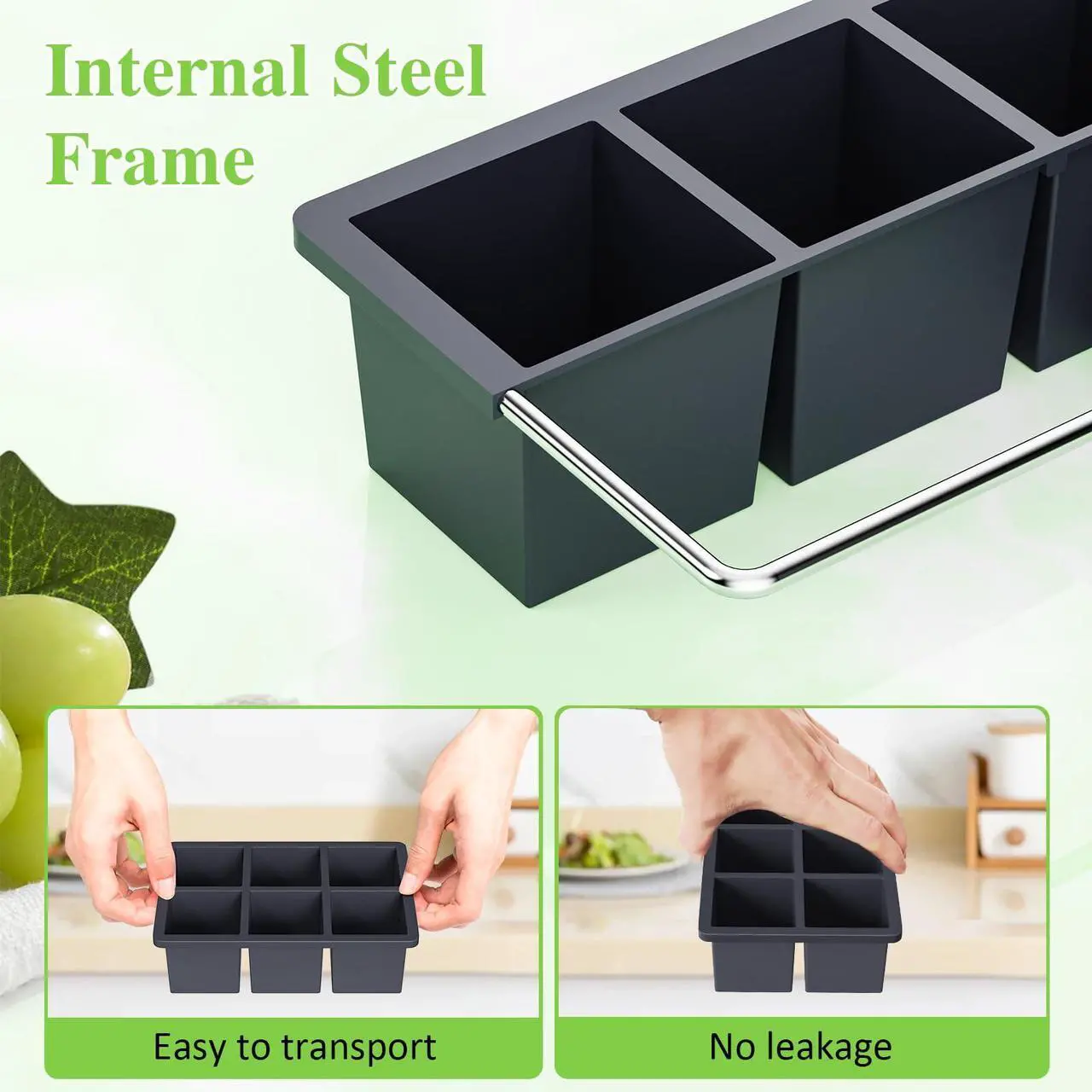 Alt view image 3 of 7 - Large Ice Cube Tray for Whiskey: 2inch Big Silicone Ice Trays with Lid for Whisky - 3Pack Old Fashioned Ice Cube Trays for Cocktail - Huge Square Cubed Bourbon Ice Cube Maker