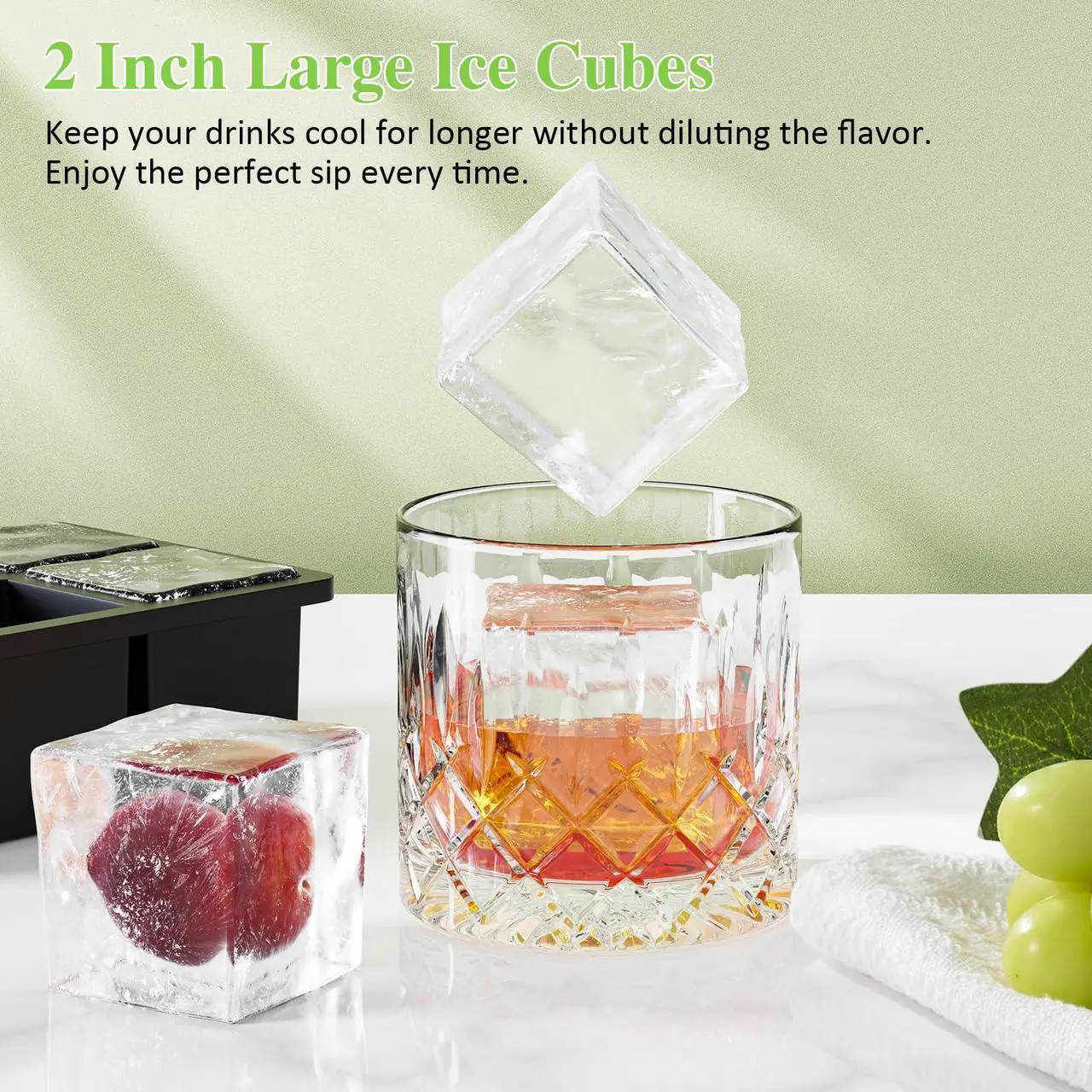 Alt view image 4 of 7 - Large Ice Cube Tray for Whiskey: 2inch Big Silicone Ice Trays with Lid for Whisky - 3Pack Old Fashioned Ice Cube Trays for Cocktail - Huge Square Cubed Bourbon Ice Cube Maker