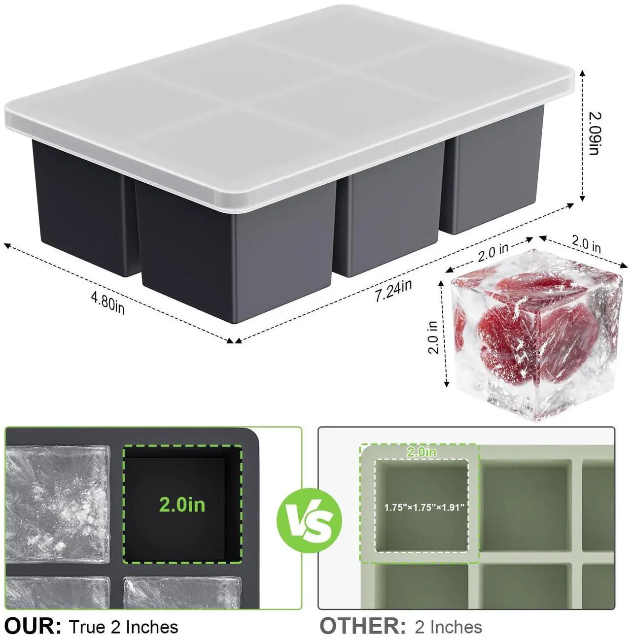 Alt view image 6 of 7 - Large Ice Cube Tray for Whiskey: 2inch Big Silicone Ice Trays with Lid for Whisky - 3Pack Old Fashioned Ice Cube Trays for Cocktail - Huge Square Cubed Bourbon Ice Cube Maker