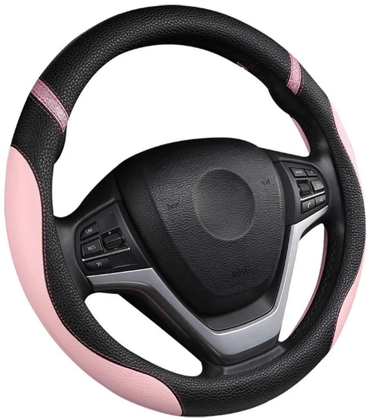 Alt view image 2 of 6 - Cxtiy Steering Wheel Cover for Women Leather Universal Steering Wheel Covers for Car 15 inch (Pink)