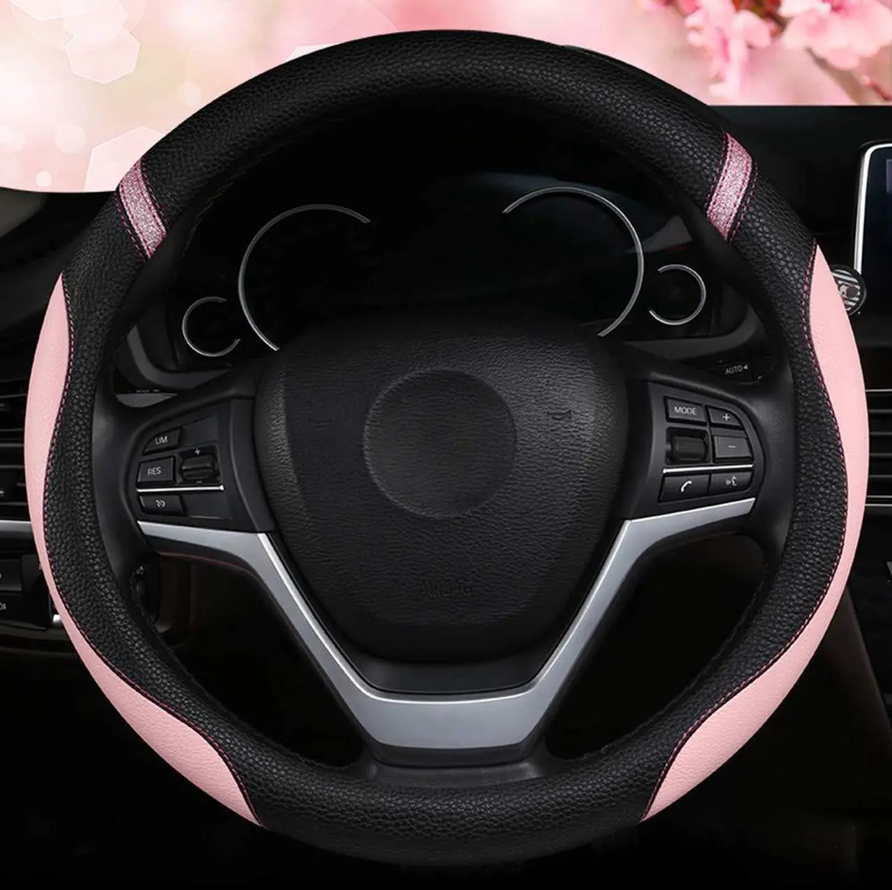 Alt view image 3 of 6 - Cxtiy Steering Wheel Cover for Women Leather Universal Steering Wheel Covers for Car 15 inch (Pink)