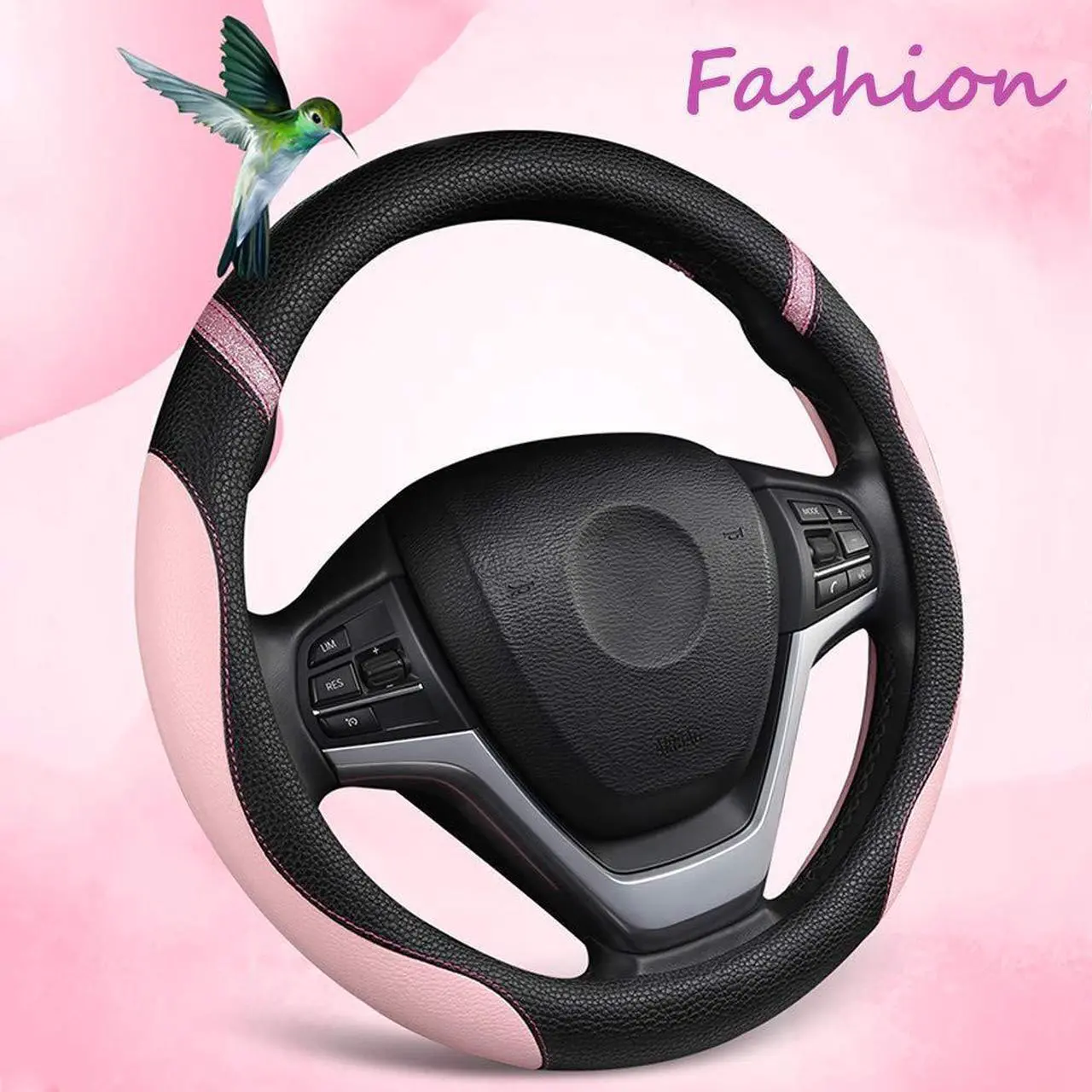 Alt view image 4 of 6 - Cxtiy Steering Wheel Cover for Women Leather Universal Steering Wheel Covers for Car 15 inch (Pink)