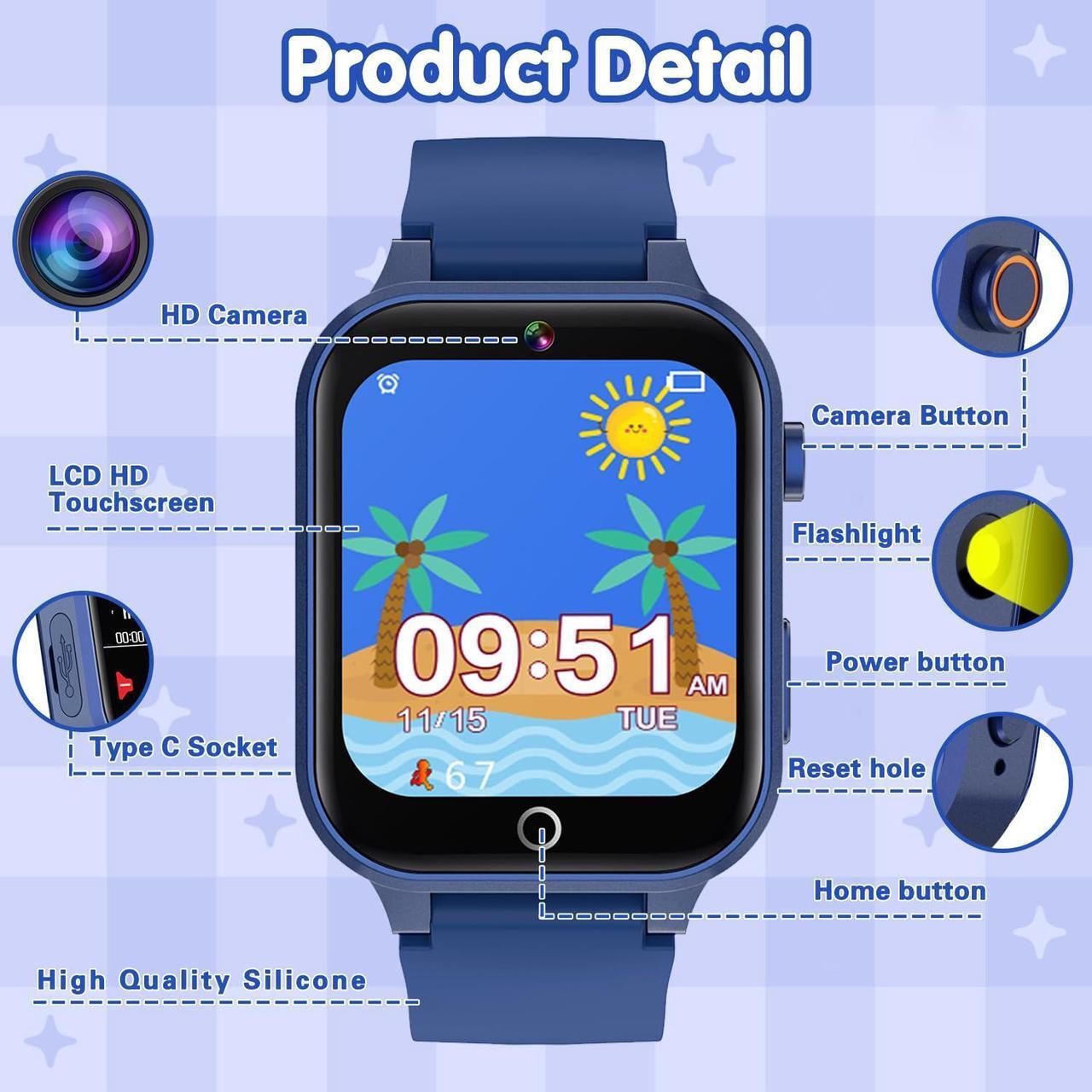 Alt view image 5 of 7 - Wiszodet Smart Watch for Kids, Birthday Gift for Kids Age 4-12 Kids Smart Watch Boys with 26 Puzzle Games HD Camera Video Alarm Clock Audiobook Music Toys for 5 6 7 8 9 10 Year Olds Boys