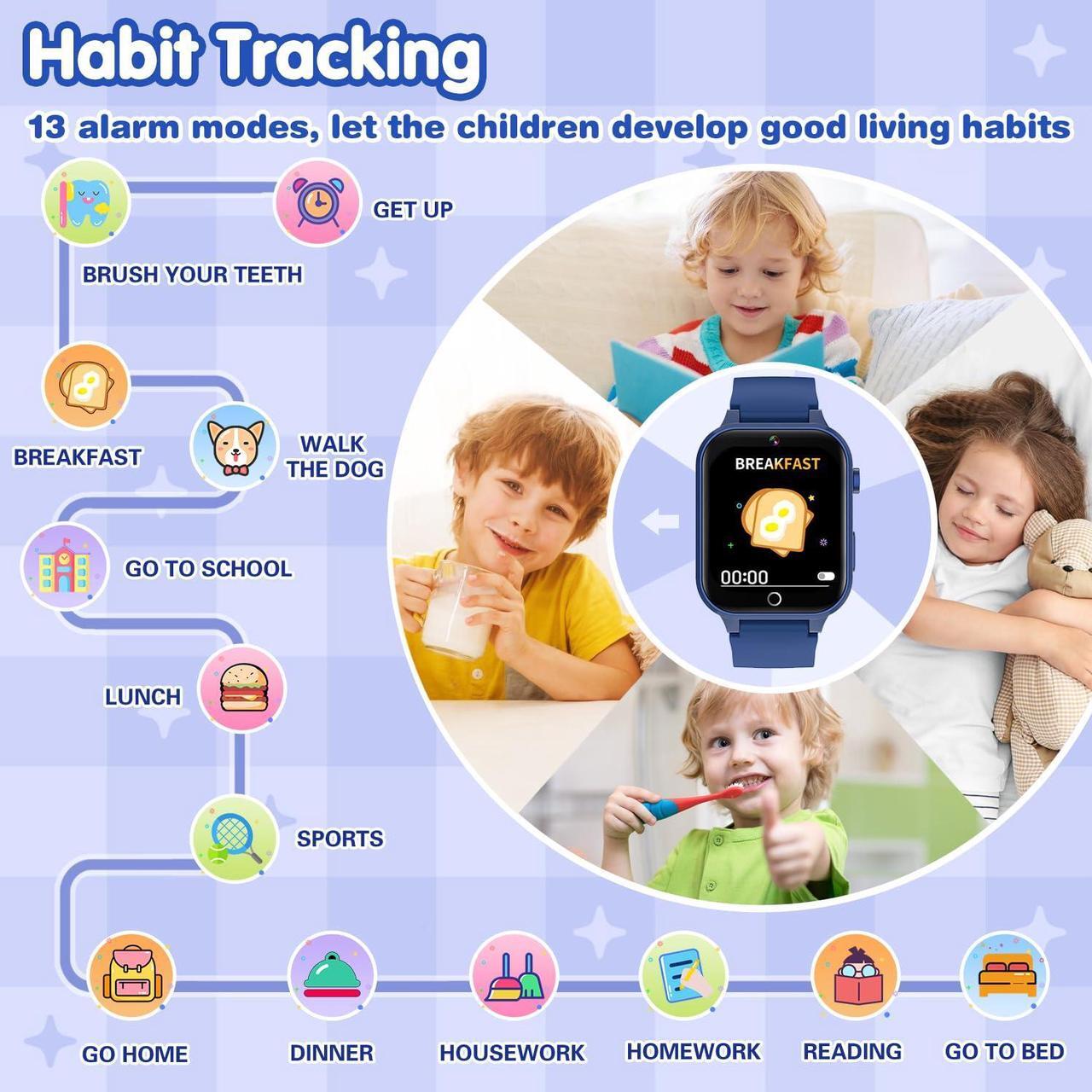 Alt view image 6 of 7 - Wiszodet Smart Watch for Kids, Birthday Gift for Kids Age 4-12 Kids Smart Watch Boys with 26 Puzzle Games HD Camera Video Alarm Clock Audiobook Music Toys for 5 6 7 8 9 10 Year Olds Boys