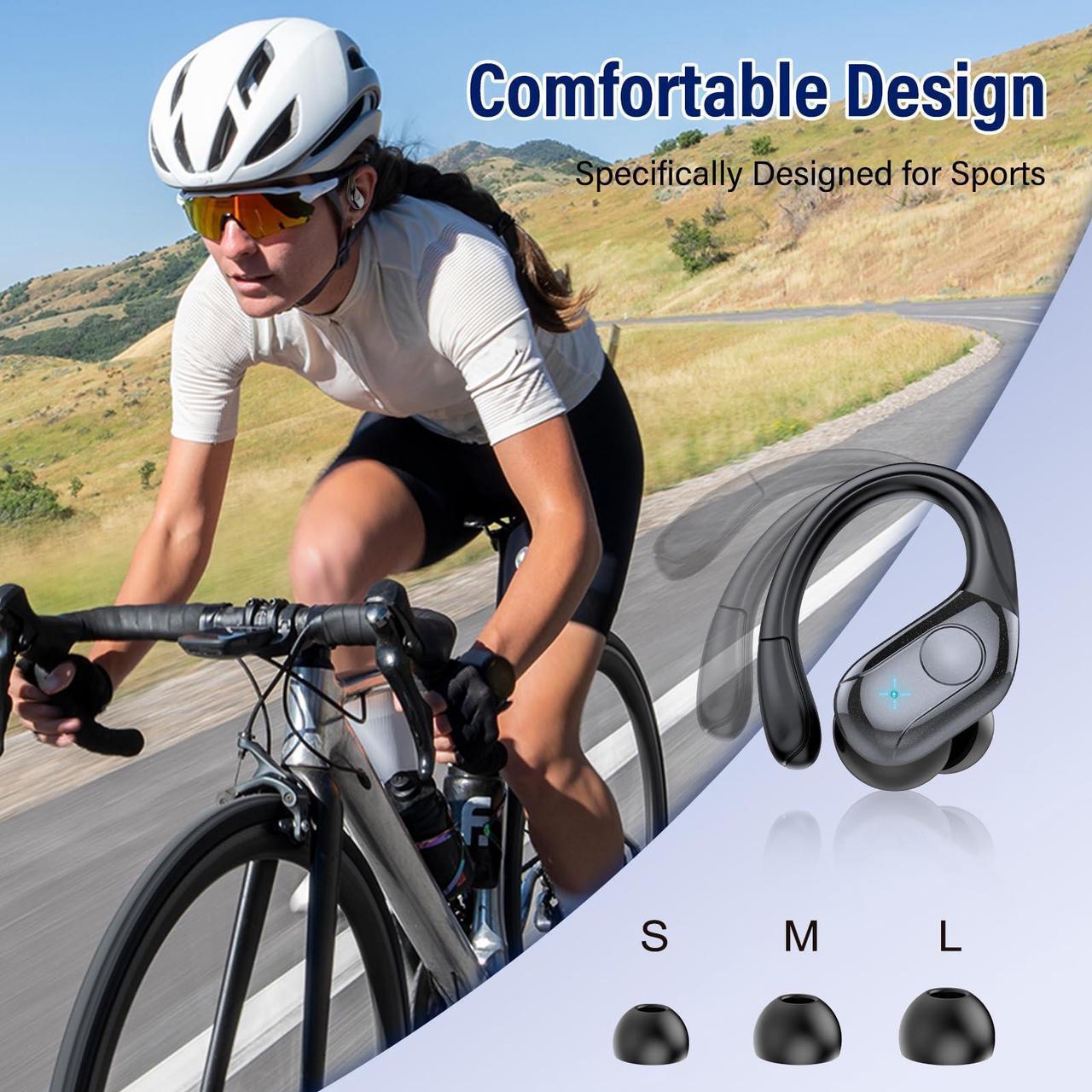 Alt view image 6 of 7 - Qecnato Wireless Earbuds Bluetooth 5.4 Headphones Sports, 75H Stereo Deep Bass Over Ear Buds with Earhooks, Bluetooth Earbuds with 4 ENC Mic, LED Display, IP7 Waterproof Earphone for Running, Black