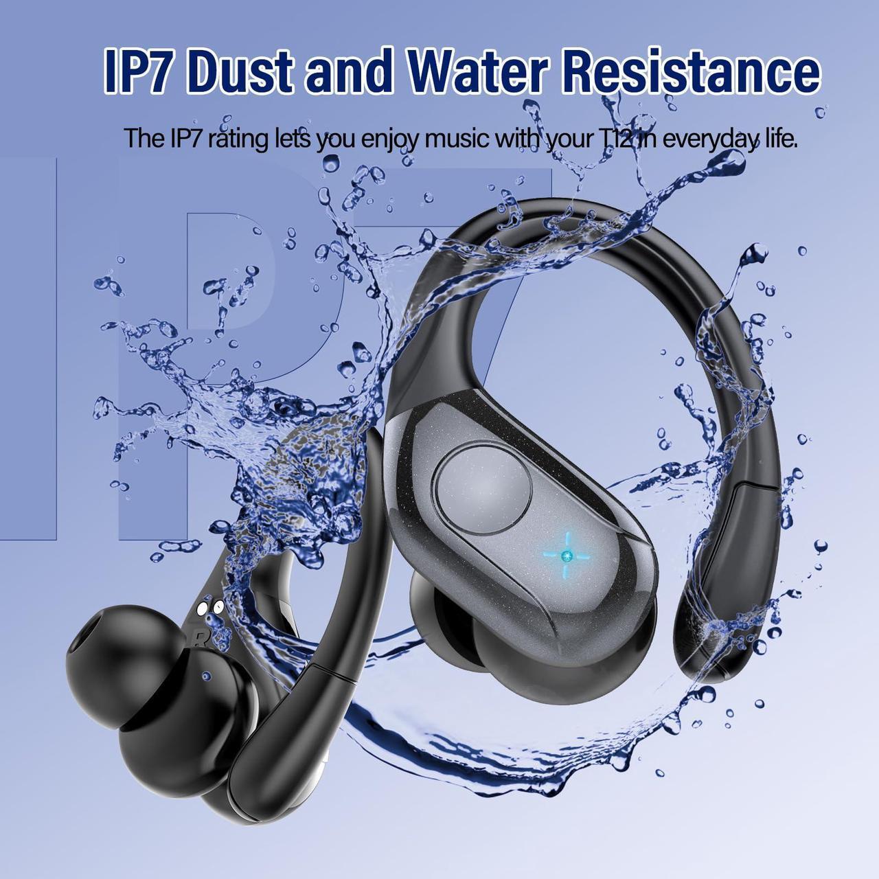Alt view image 7 of 7 - Qecnato Wireless Earbuds Bluetooth 5.4 Headphones Sports, 75H Stereo Deep Bass Over Ear Buds with Earhooks, Bluetooth Earbuds with 4 ENC Mic, LED Display, IP7 Waterproof Earphone for Running, Black