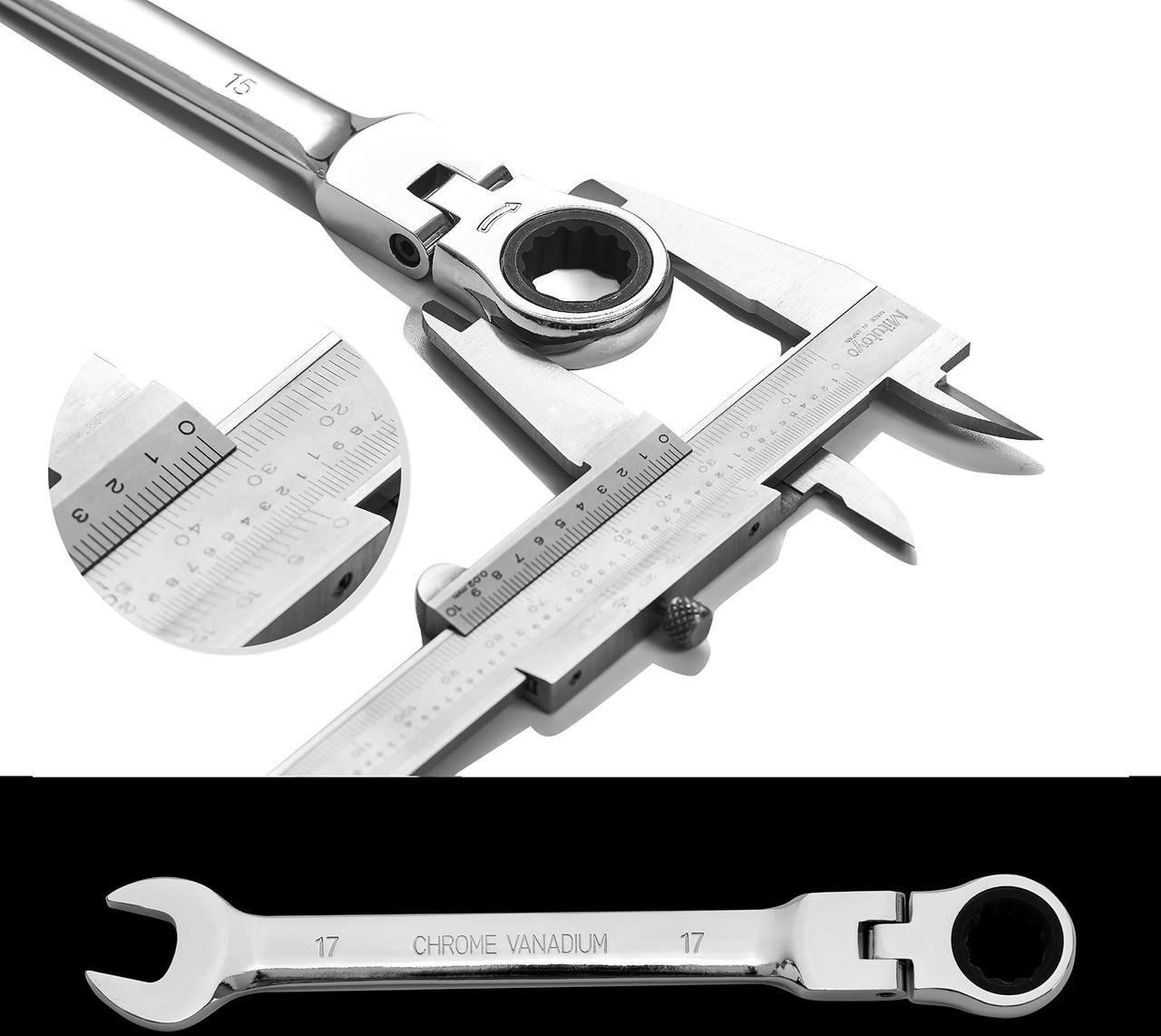 Alt view image 3 of 7 - Yashong 12-Piece 8-19mm Metric Flex-Head Ratcheting Wrench Set, Professional Chrome Vanadium Steel Ratchet Wrench, Combination Ended Span Kit with Portable Suspended Bag