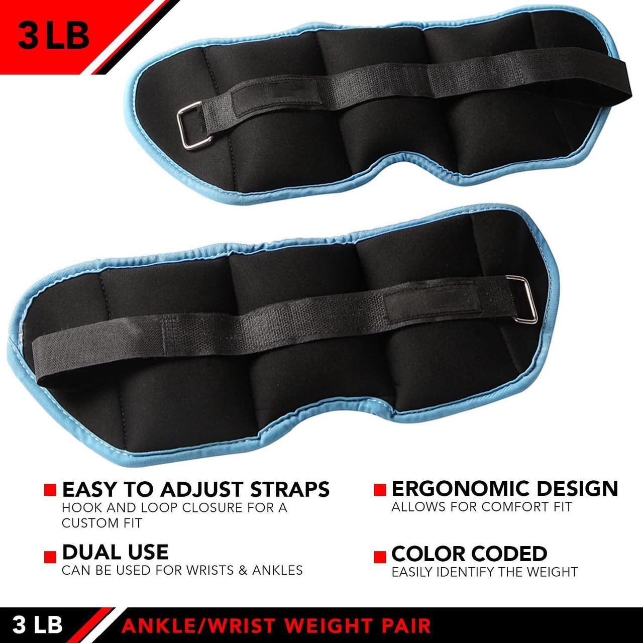 Alt view image 3 of 4 - JFIT Ankle Weight Pair 3.0 LBS, Set of 2 with Adjustable Velcro Straps - Breathable, Moisture Absorbent Weight Straps for Men and Women - Comfortable Ankle, Wrist Weights