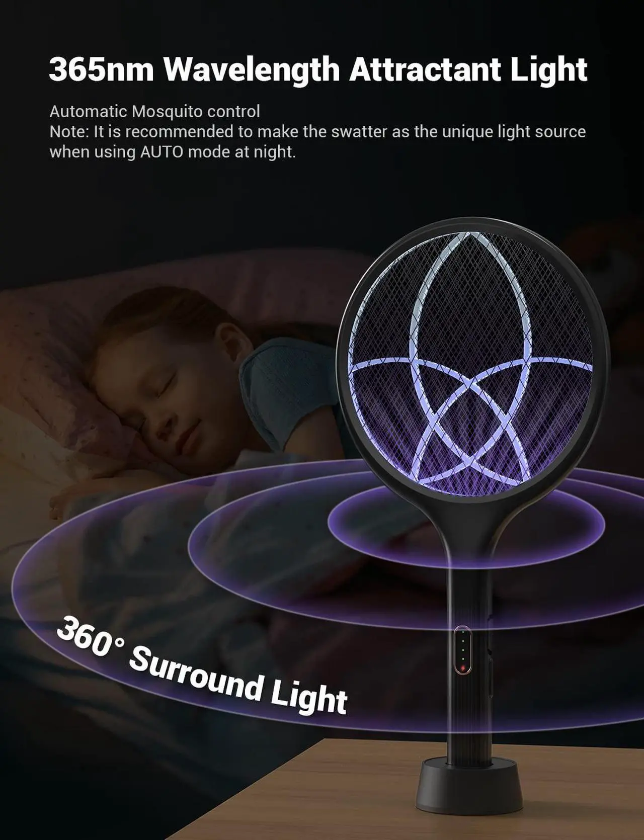 Alt view image 5 of 7 - YISSVIC Electric Fly Swatter 4000V Bug Zapper Racket Dual Modes Mosquito Killer with Purple Mosquito Light Rechargeable for Indoor Home Office Backyard Patio Camping