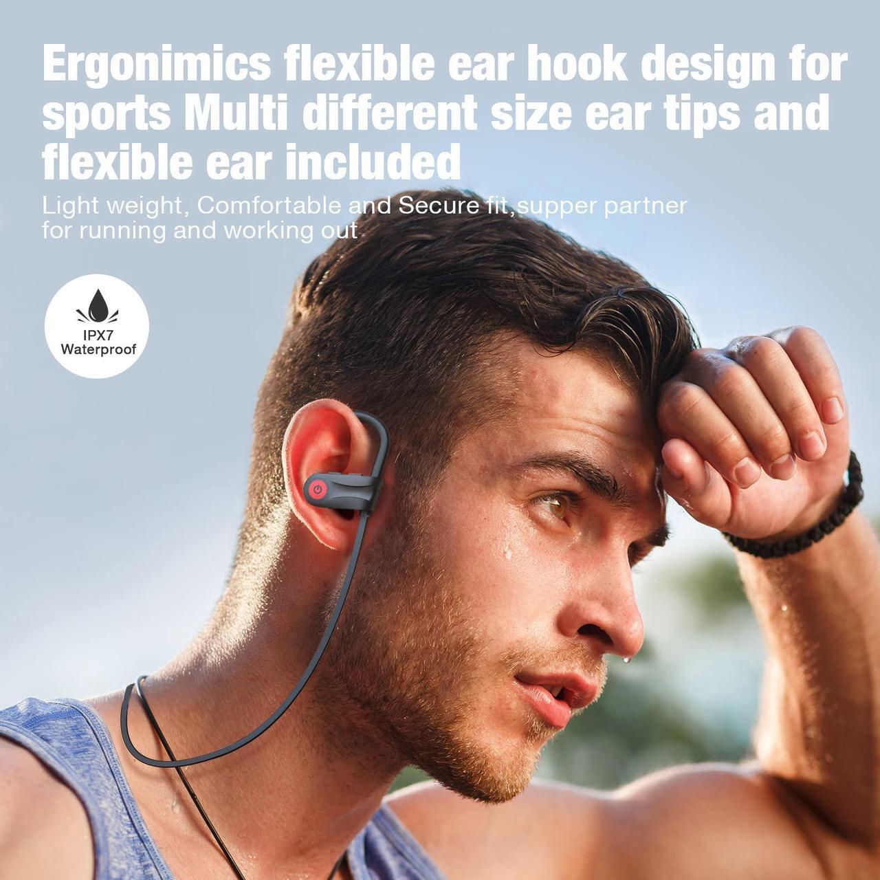 Alt view image 2 of 7 - Boean Bluetooth Headphones, Wireless Headphones with 16 Hours Playtime Bluetooth 5.3 Wireless Earbuds HD Deep Bass Stereo Sound Isolation IPX7 Waterproof Earphones for Workout Running Sports
