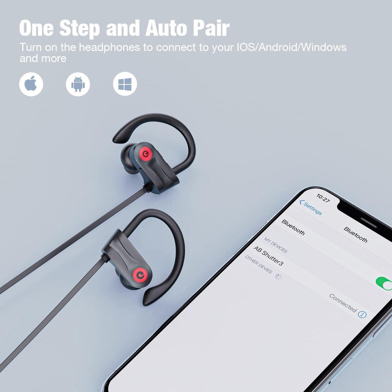 Alt view image 5 of 7 - Boean Bluetooth Headphones, Wireless Headphones with 16 Hours Playtime Bluetooth 5.3 Wireless Earbuds HD Deep Bass Stereo Sound Isolation IPX7 Waterproof Earphones for Workout Running Sports