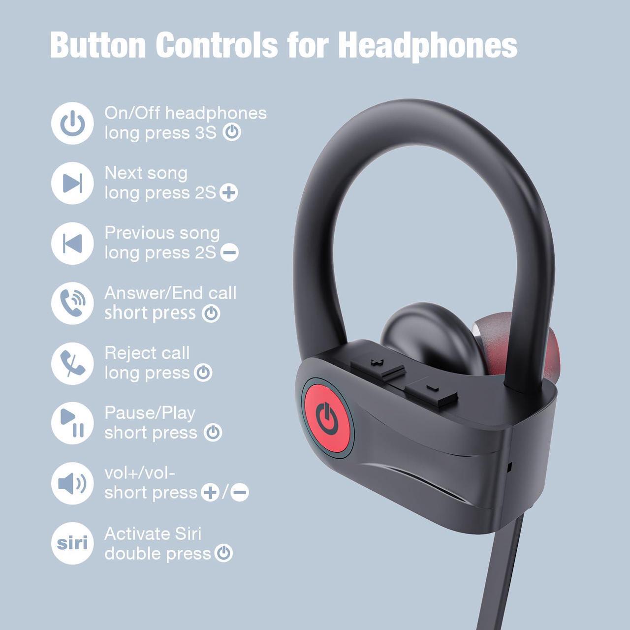 Alt view image 6 of 7 - Boean Bluetooth Headphones, Wireless Headphones with 16 Hours Playtime Bluetooth 5.3 Wireless Earbuds HD Deep Bass Stereo Sound Isolation IPX7 Waterproof Earphones for Workout Running Sports