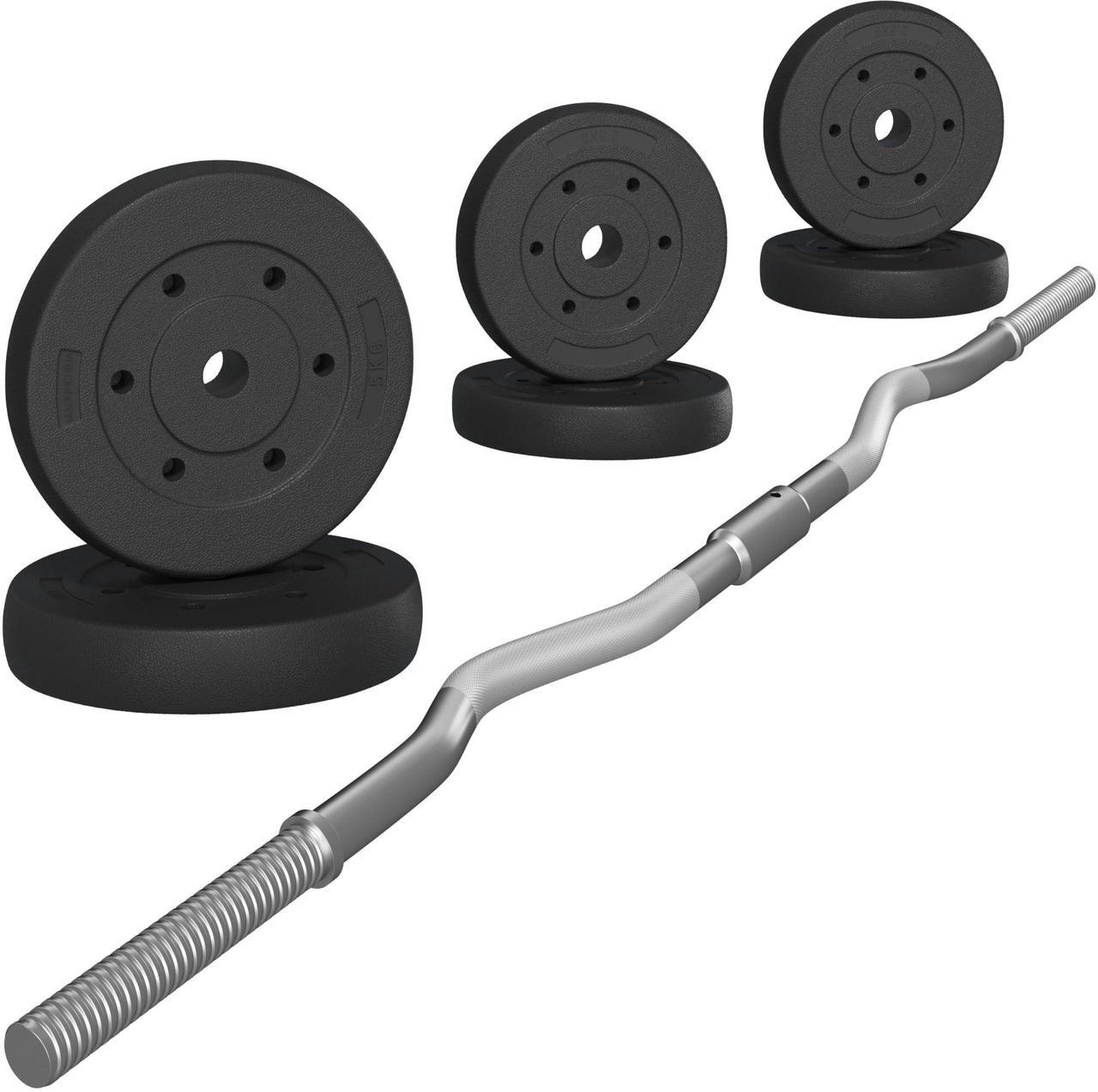 Alt view image 2 of 7 - Yaheetech Barbell Weight Set - Olympic Curl Bar & 6 Olympic Weights & 2 Olympic Barbell Clamps for Lifts 55LB