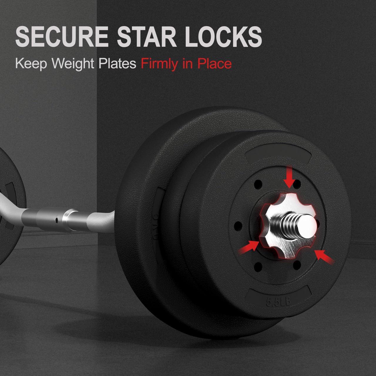 Alt view image 5 of 7 - Yaheetech Barbell Weight Set - Olympic Curl Bar & 6 Olympic Weights & 2 Olympic Barbell Clamps for Lifts 55LB