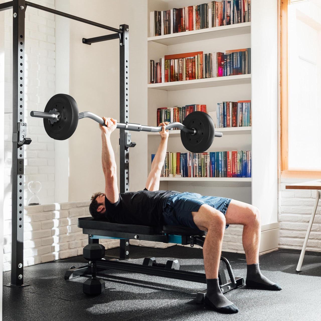 Alt view image 7 of 7 - Yaheetech Barbell Weight Set - Olympic Curl Bar & 6 Olympic Weights & 2 Olympic Barbell Clamps for Lifts 55LB