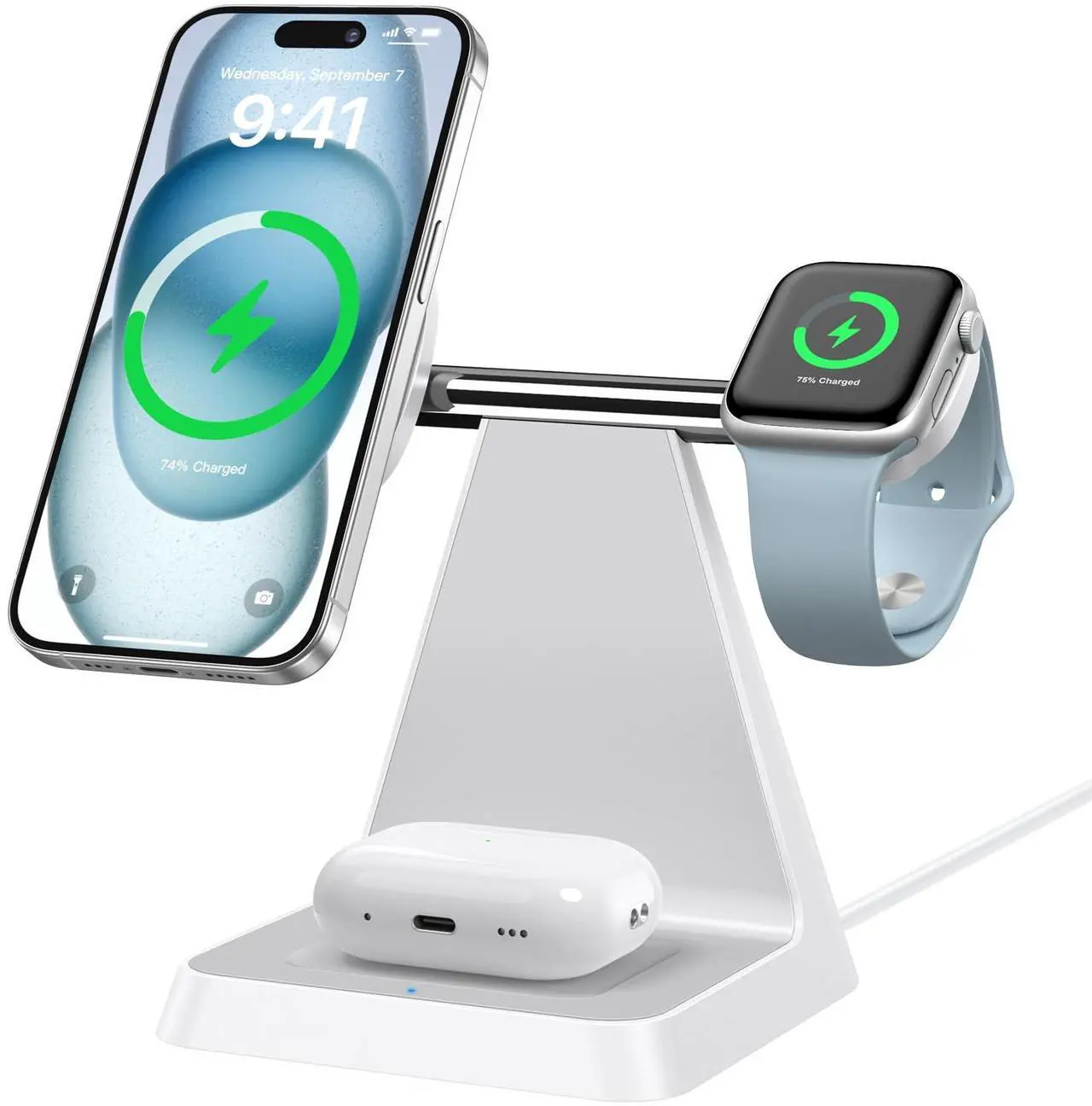 Main image of Charging Station for Multiple Devices Apple: 3 in 1 Magnetic Wireless Charger Stand for Mag Safe iPhone - Charging Dock for iPhone 16 15 14 13 12 Pro Max Plus Apple Watch Airpods