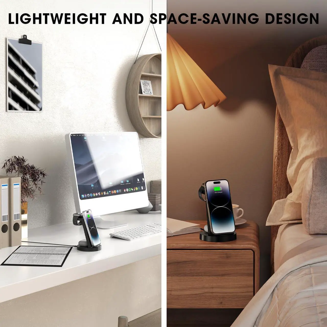 Alt view image 6 of 6 - 3 in 1 Charging Station for iPhone, Wireless Charger for iPhone 16e 16 15 14 13 12 11 X Pro Max & Apple Watch - Wireless Charging Station for AirPods 4 3 Pro