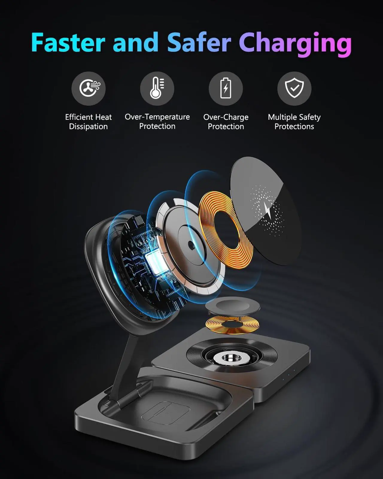 Alt view image 5 of 6 - Trendy 3 in 1 Travel Charging Station for Apple Devices, Foldable Magnetic Wireless Charger Stand Compatible with MagSafe, Fast Wireless Charging Pad for iPhone 16/15/14/13/12 & AirPods & Apple Watch