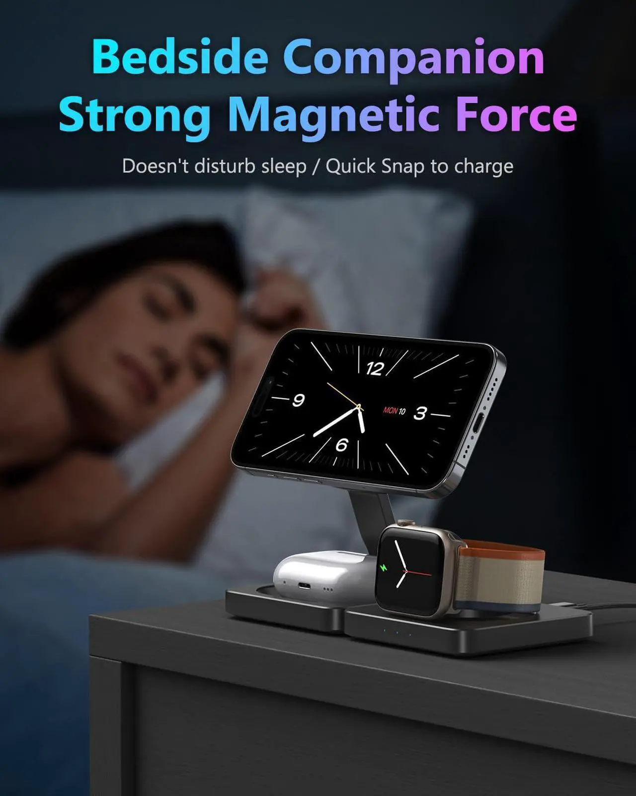 Alt view image 6 of 6 - Trendy 3 in 1 Travel Charging Station for Apple Devices, Foldable Magnetic Wireless Charger Stand Compatible with MagSafe, Fast Wireless Charging Pad for iPhone 16/15/14/13/12 & AirPods & Apple Watch