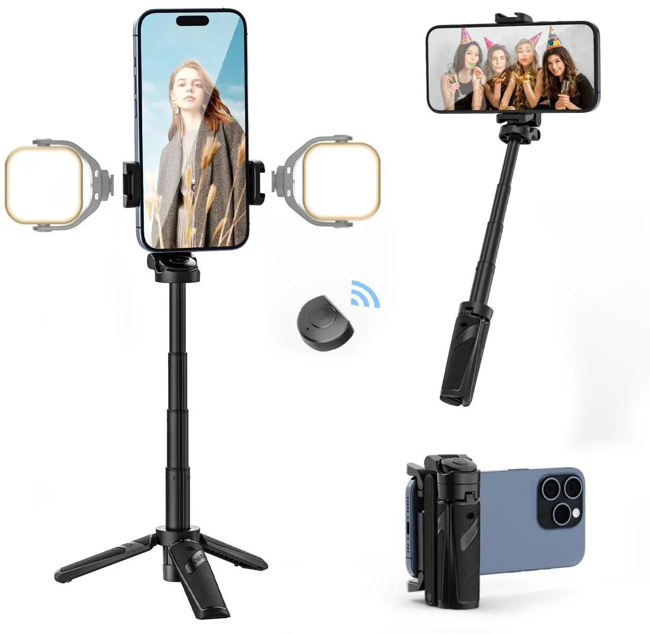 Main image of ULANZI JJ02 Selfie Stick Tripod, Extendable Grip Phone Tripod with Detachable Remote Pocket Size, 3-in-1 Mini Phone Grip 2 Cold Shoe, 10m/393.7'' Wireless Shutter, Vlog Livestreaming Photography