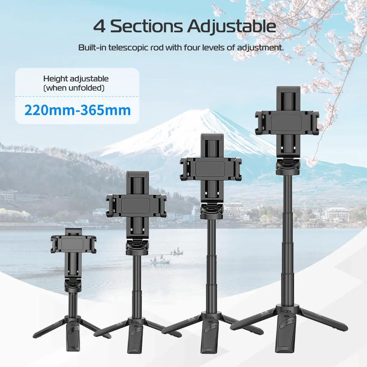 Alt view image 4 of 7 - ULANZI JJ02 Selfie Stick Tripod, Extendable Grip Phone Tripod with Detachable Remote Pocket Size, 3-in-1 Mini Phone Grip 2 Cold Shoe, 10m/393.7'' Wireless Shutter, Vlog Livestreaming Photography