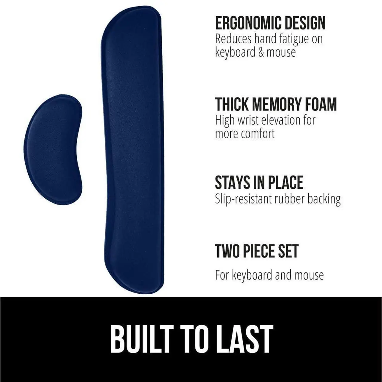 Alt view image 2 of 7 - GORILLA GRIP Silky Gel Memory Foam Wrist Rest for Computer Keyboard, Mouse, Ergonomic Design for Typing Pain Relief, Desk Pads Support Hand and Arm, Mousepad Rests, Stain Resistant, 2 Piece Pad, Navy