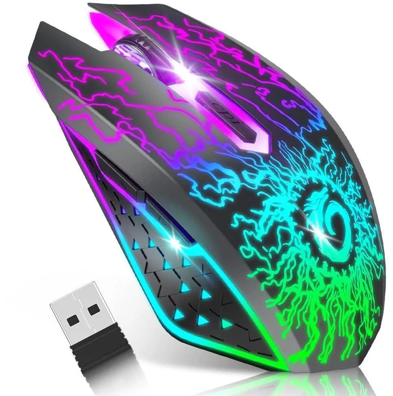 Main image of VersionTECH. Wireless Gaming Mouse, Rechargeable Computer Mouse Mice with Colorful LED Lights, Silent Click, 2.4G USB Nano Receiver, 3 Level DPI for PC Gamer Laptop Desktop Chromebook Mac-Black