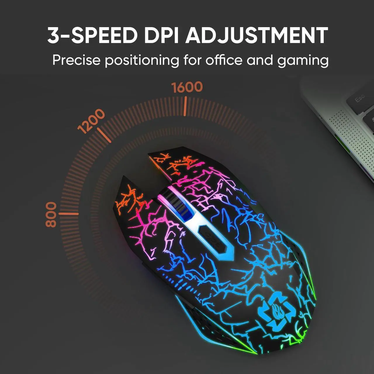 Alt view image 3 of 7 - MELOGAGA Bluetooth Wireless Gaming Mouse, 2.4G Cordless RGB Rechargeable PC Game Mouse, Black