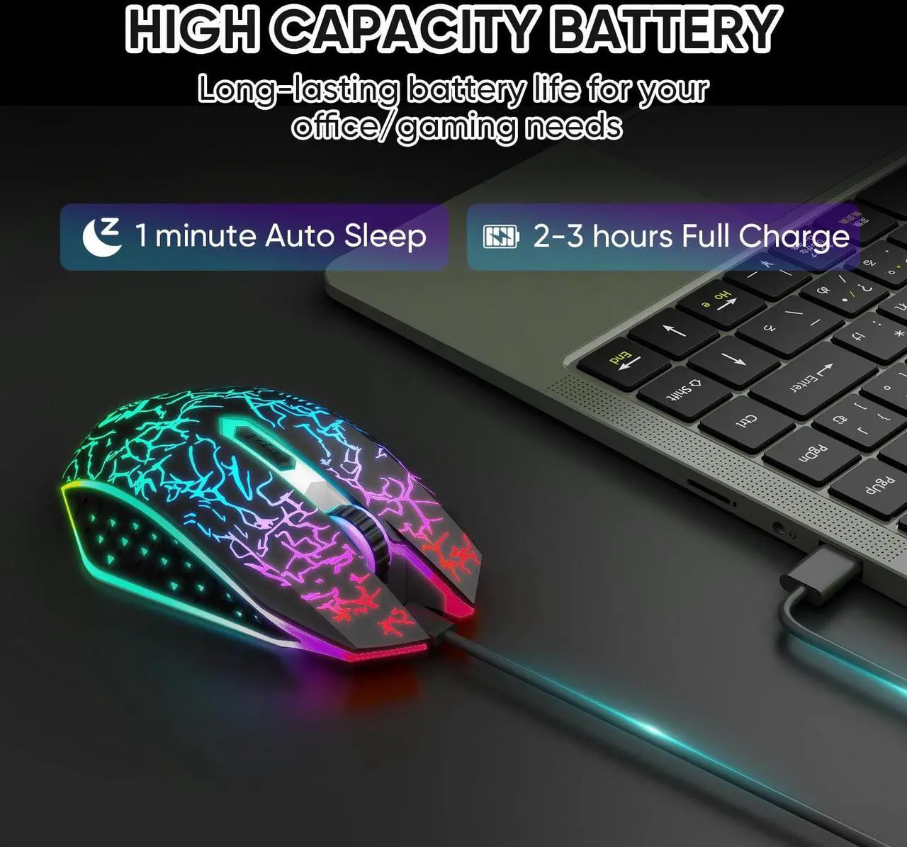 Alt view image 6 of 7 - MELOGAGA Bluetooth Wireless Gaming Mouse, 2.4G Cordless RGB Rechargeable PC Game Mouse, Black