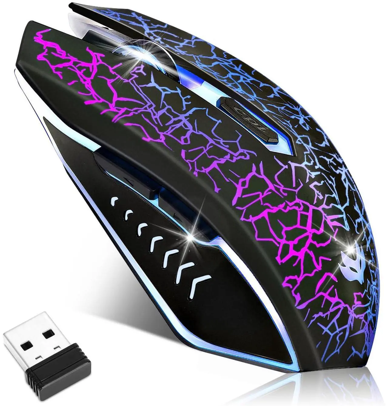 Main image of LuLabboard Wireless Gaming Mouse, Rechargeable Wireless Computer Mouse, 7-Color LED Light, Ergonomic Mouse with 6 Silent Click Buttons, 3 Adjustable 2400 DPI Wireless Mouse for Laptop,PC,Mac, Black
