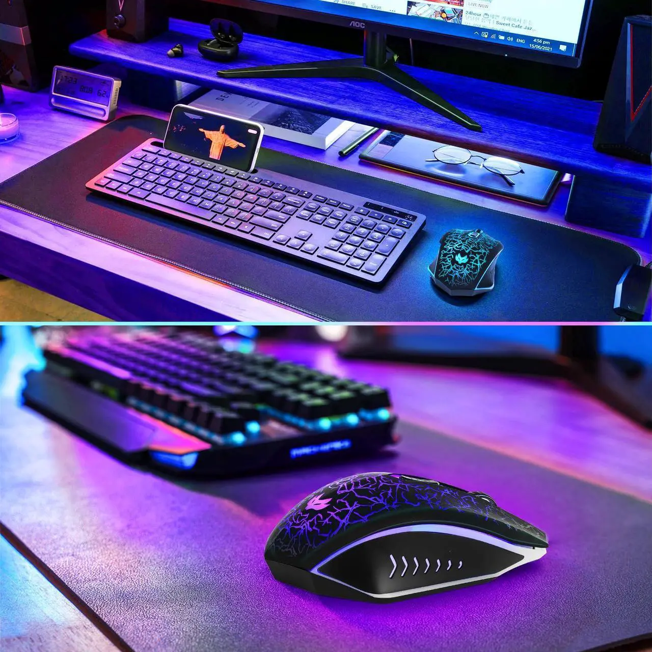 Alt view image 7 of 7 - LuLabboard Wireless Gaming Mouse, Rechargeable Wireless Computer Mouse, 7-Color LED Light, Ergonomic Mouse with 6 Silent Click Buttons, 3 Adjustable 2400 DPI Wireless Mouse for Laptop,PC,Mac, Black