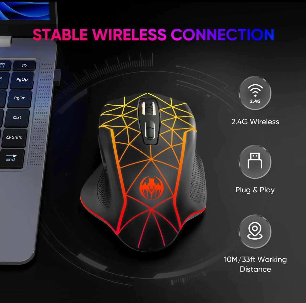 Alt view image 2 of 7 - MELOGAGA Wireless Gaming Mouse, Mouse Jiggler for Laptop, Rechargeable 2.4G USB Cordless Mice with Mouse Wiggler Mover, RGB Backlight, 3 DPI + 7 Buttons for PC Mac Chromebook Desktop Computers