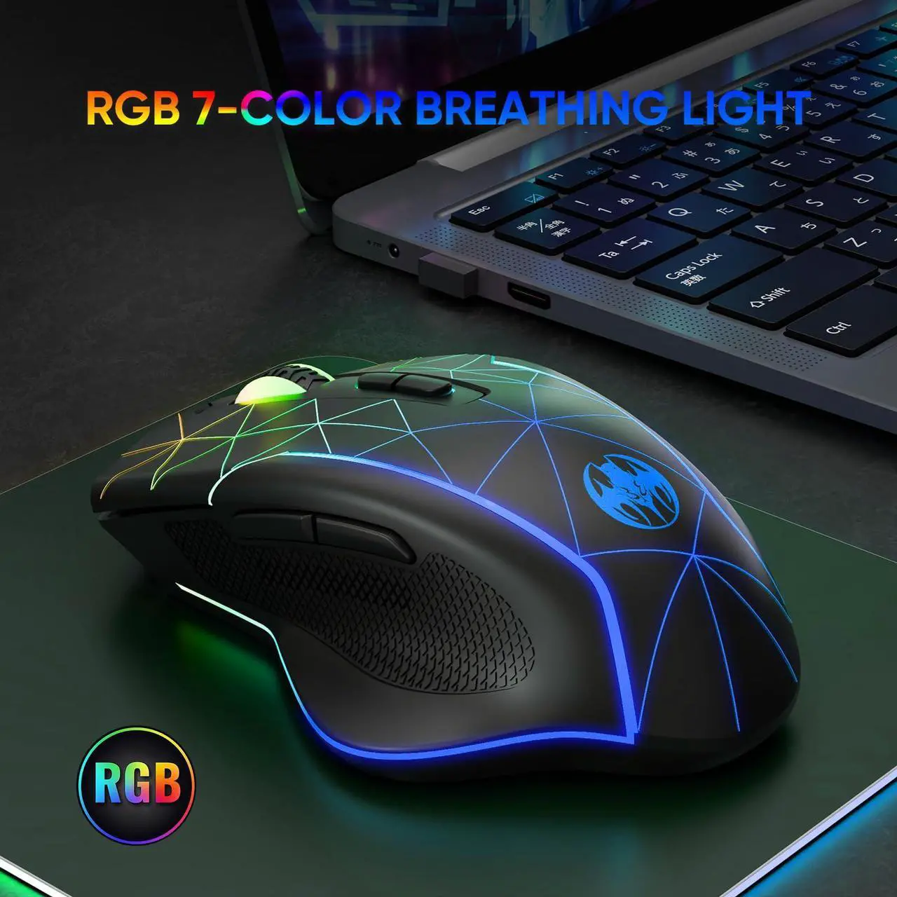 Alt view image 3 of 7 - MELOGAGA Wireless Gaming Mouse, Mouse Jiggler for Laptop, Rechargeable 2.4G USB Cordless Mice with Mouse Wiggler Mover, RGB Backlight, 3 DPI + 7 Buttons for PC Mac Chromebook Desktop Computers
